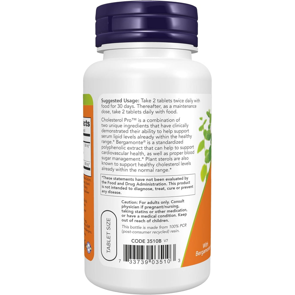 NOW Foods Supplements, Cholesterol Pro™ with Bergamonte™ and Plant Sterols, Cardiovascular Health*, 120 Tablets