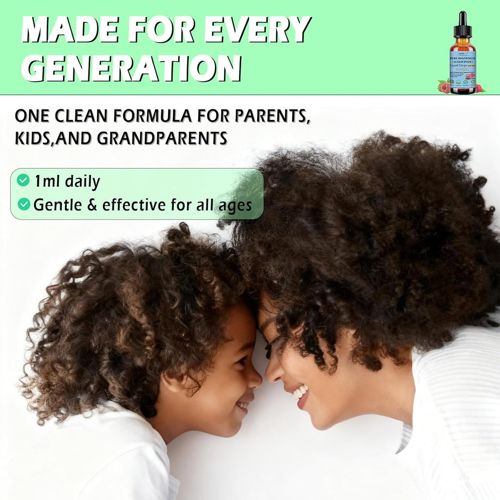 Pure Magnesium Glycinate 400Mg Liquid Drops, High Absorption Chelated Calm Magnesium with Zinc for Sleep Relaxation Muscle Bone Nerve & Brain Health, Non GMO, Vegan for Women Men & Kids
