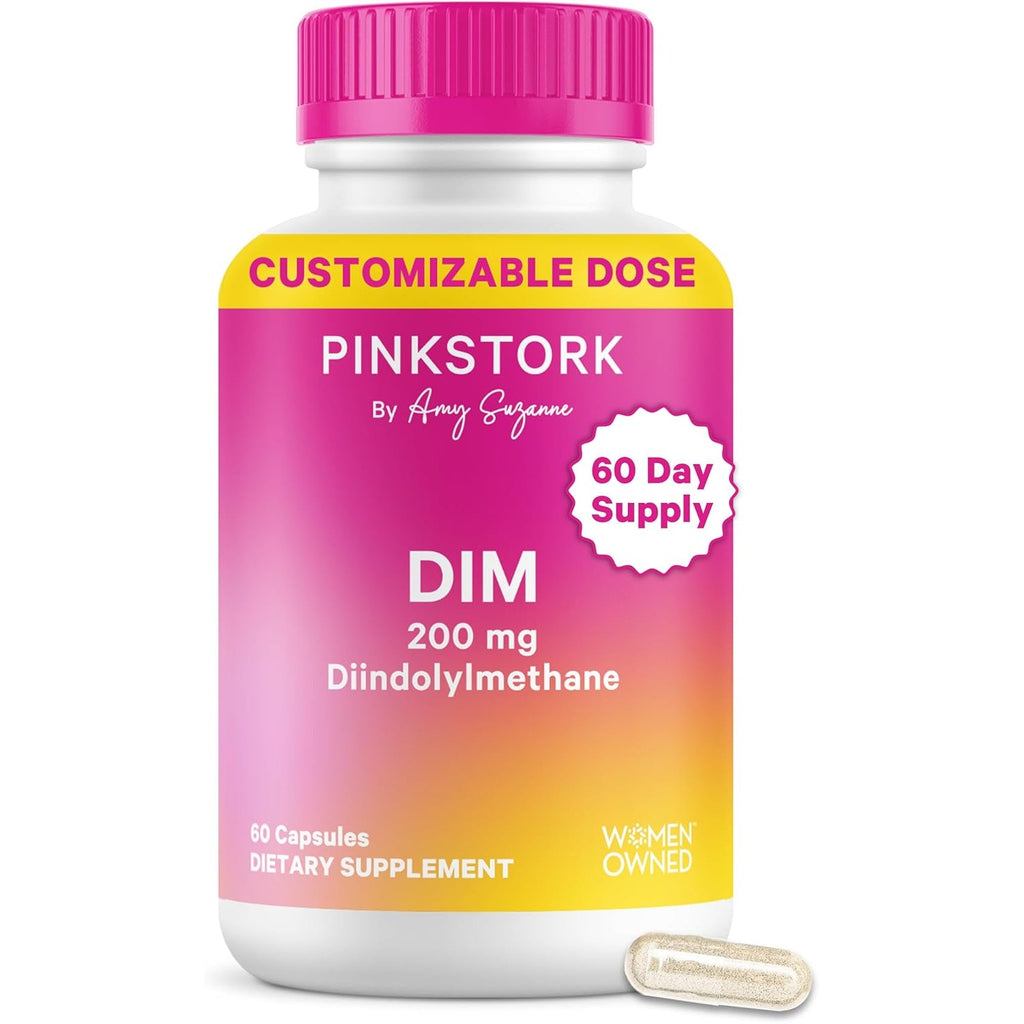 Pink Stork DIM Supplement for Women - Estrogen and Hormone Balance for Menopause, Perimenopause & PMS - DIM 200 Mg plus Bioperine for Mood Support - 60 Day Supply