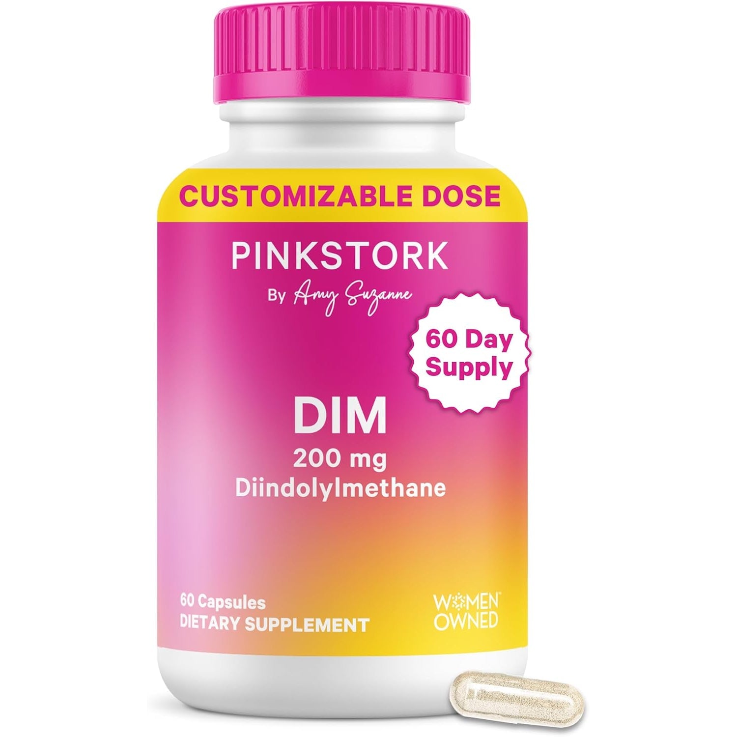 Pink Stork DIM Supplement for Women - Estrogen and Hormone Balance for Menopause, Perimenopause & PMS - DIM 200 Mg plus Bioperine for Mood Support - 60 Day Supply