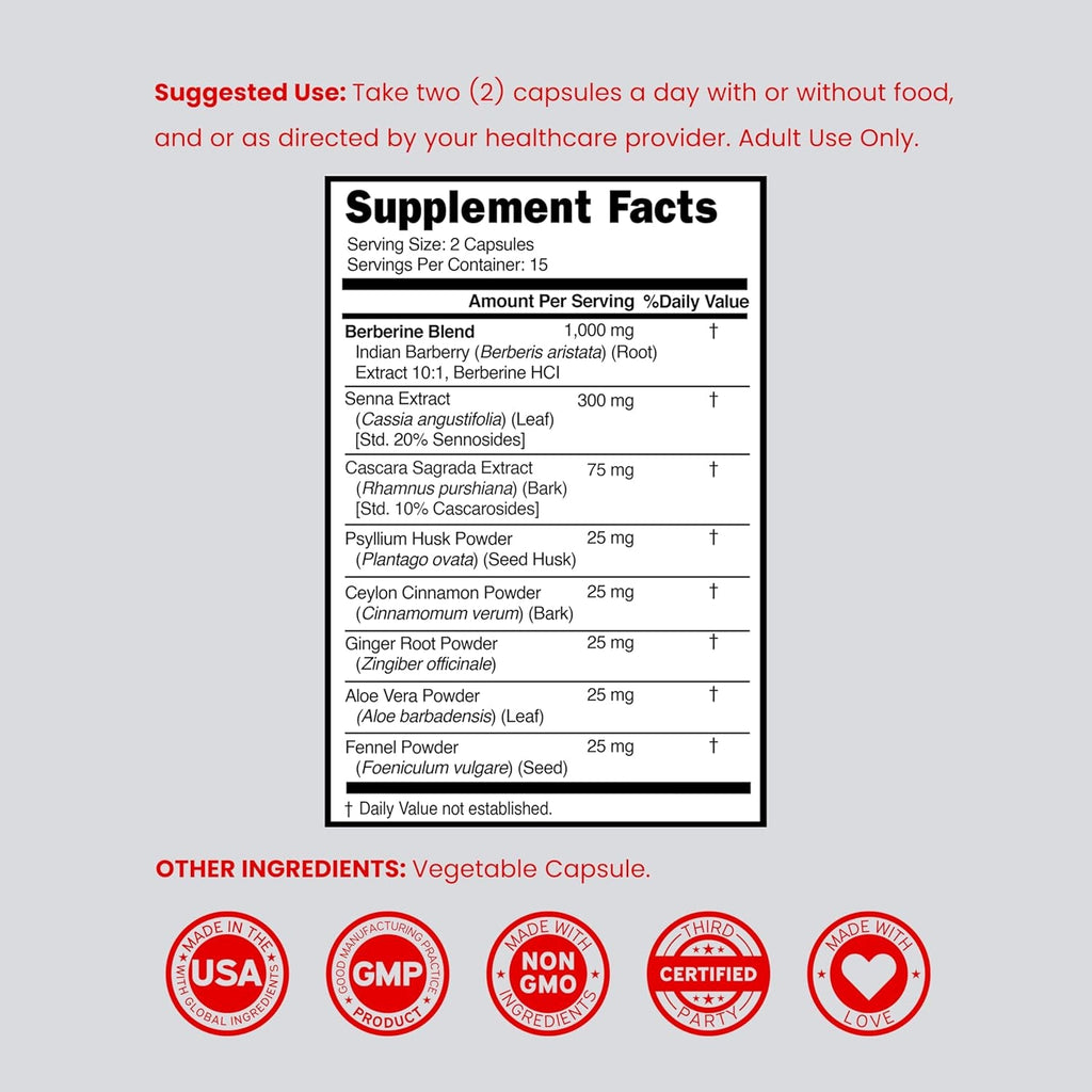 GLP-1 Supplement for Women & Men (30 Count) GLP1 Berberine 15 Day Gut Cleanse Detox & Cleanse Metabolism Support with Ceylon Cinnamon , Senna Leaf & More - Third Party Tested , Vegan Safe - USA Made
