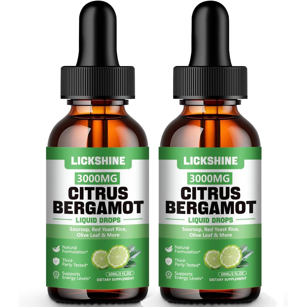 Lickshine 2 Pack 3000Mg Citrus Bergamot Liquid Drops - High Absorption - Cholesterol Lowering Supplement for Immune Support Anti-Aging, Hight Cholesterol - Soursop Bitters Liquid, 4 Fl Oz