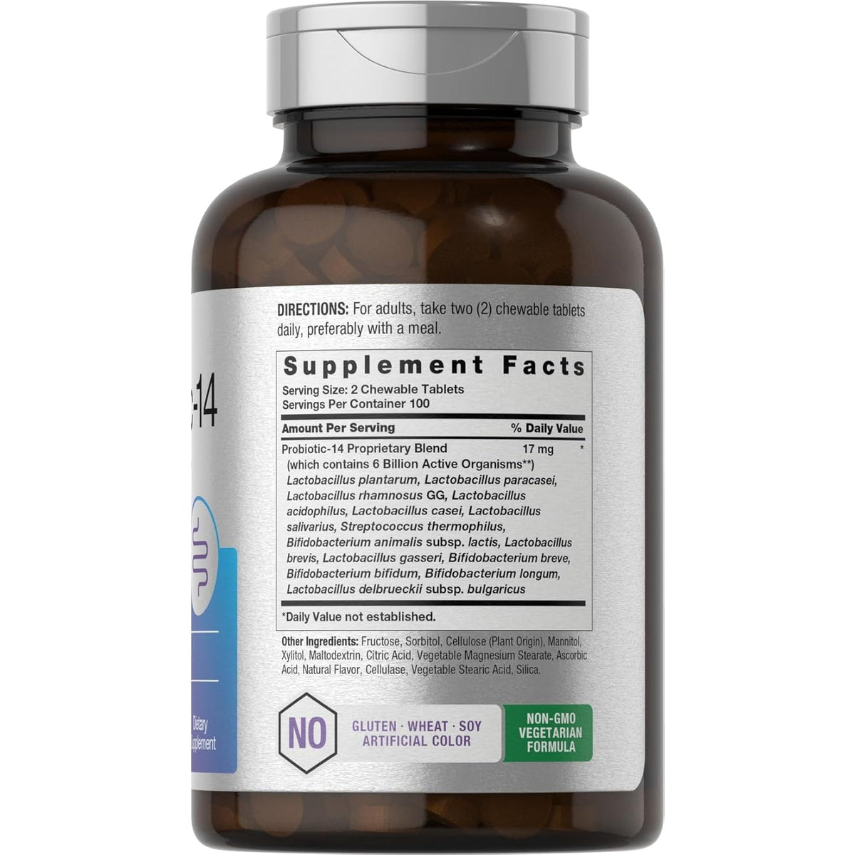 Horbäach Probiotics 6 Billion Cfus | 200 Chewable Tablets | Berry Flavor | 14 Probiotic Strains | Vegetarian, Non-Gmo & Gluten Free Supplement for Men & Women