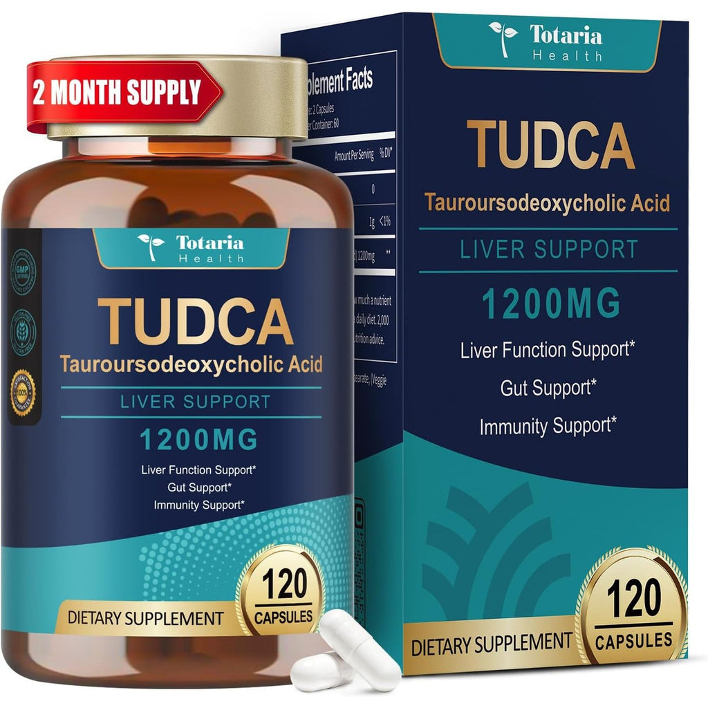 Totaria TUDCA Supplement 1200Mg (Tauroursodeoxycholic Acid), 120 Capsules, Ultra Strength TUDCA Bile Salts Liver Supplements, Pure Tudca for Liver and Gallbladder Repair, Gut Health