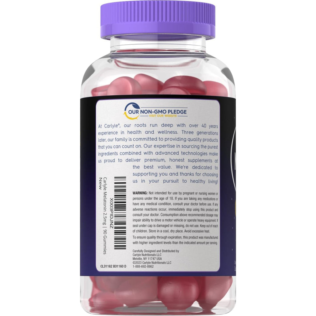 Carlyle Melatonin 2.5 Mg Gummies | 90 Count | Berry Flavor Gummy Supplement | Vegan, Non-Gmo, Gluten Free