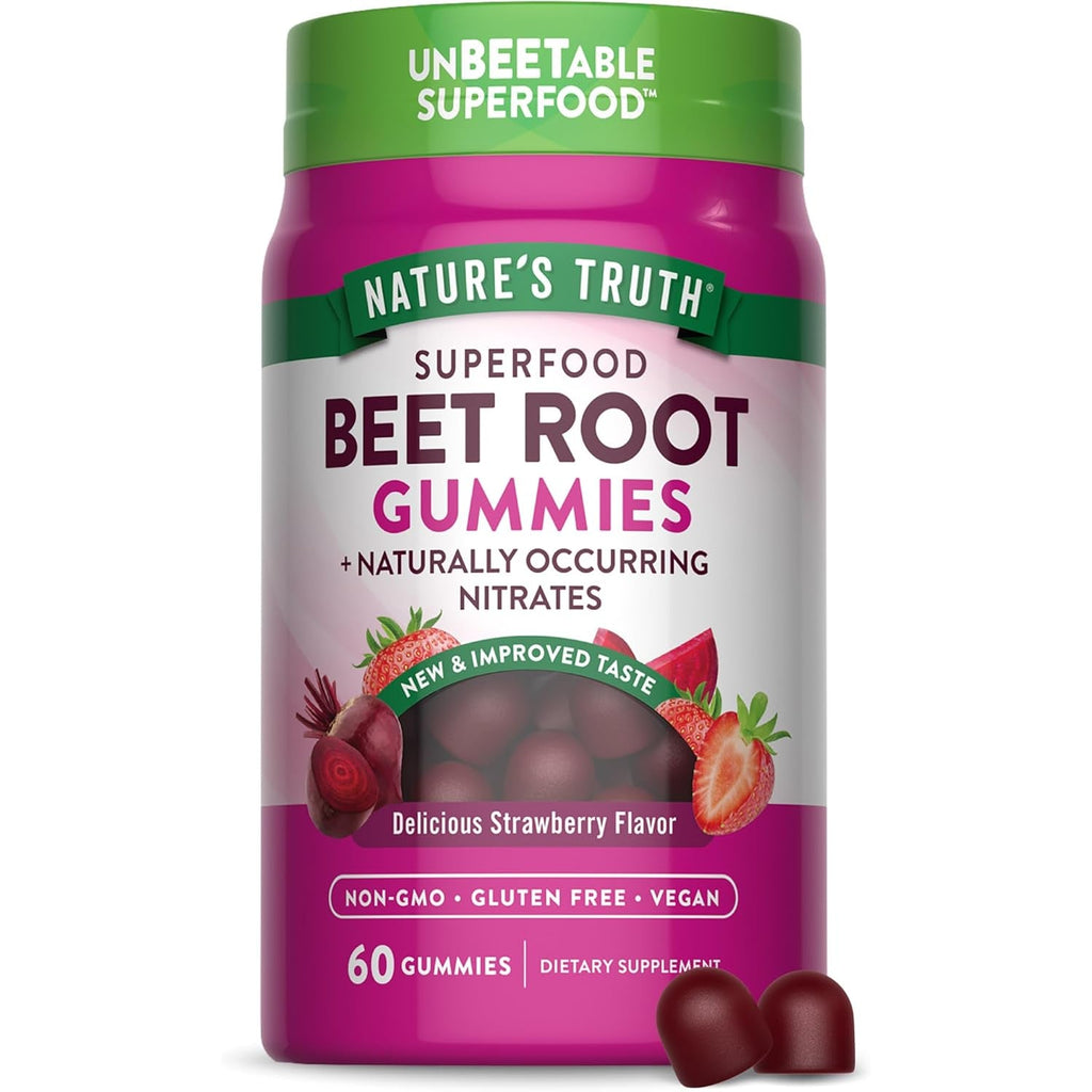 Nature'S Truth Beet Root Gummies | 60 Count | Superfood | with Black Pepper | Strawberry Flavor | Vegan, Non-Gmo & Gluten Free Supplement