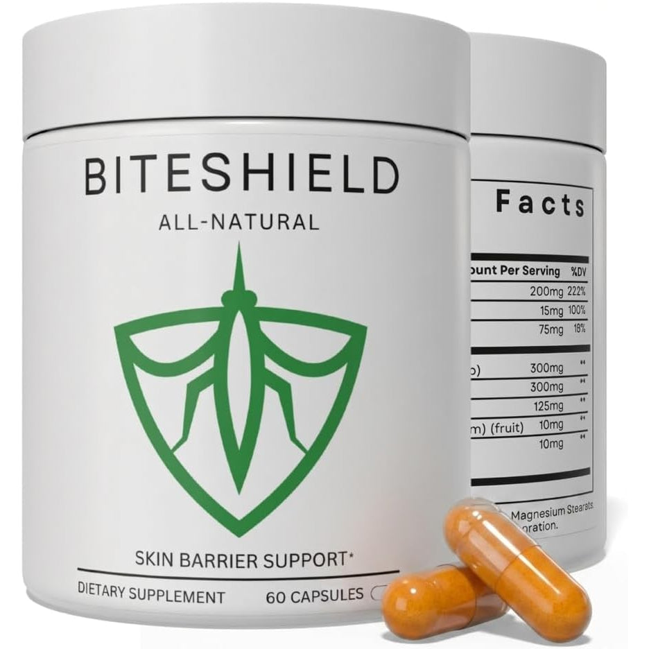 BITESHIELD Mosquito Repellent Pills for Humans — Daily Ingestible Supplement, Plant-Based, 24/7 Protection from Bug Bites — 60 Capsules, No Sprays or DEET