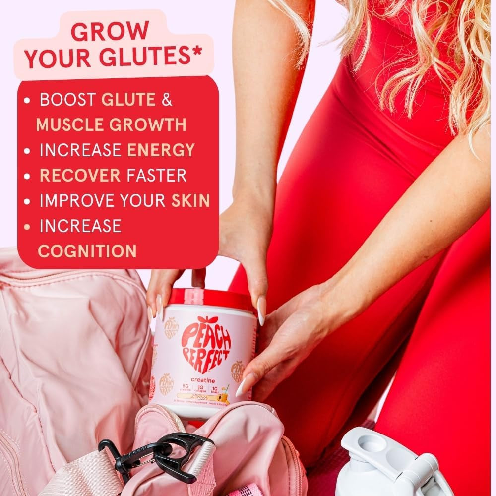 Peach Perfect Creatine for Women – Micronized Creatine Monohydrate Powder with BCAA & Collagen for Glute Strength Support, Boosts Energy, Focus, Strength, and Endurance – Pink Lemonade, 30 Servings