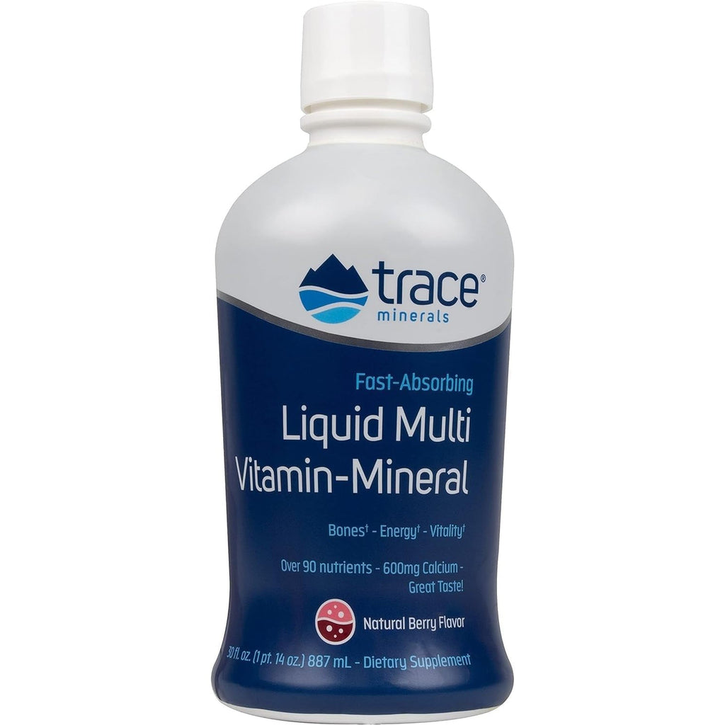 Trace Minerals | Liquid Multi Vitamin-Mineral | B Vitamins, Antioxidants, 72+ Ionic Trace Minerals | Daily Energy, Hair, Skin, Nails for Men and Women | Natural Berry | 30 Servings, 30 Fl Oz