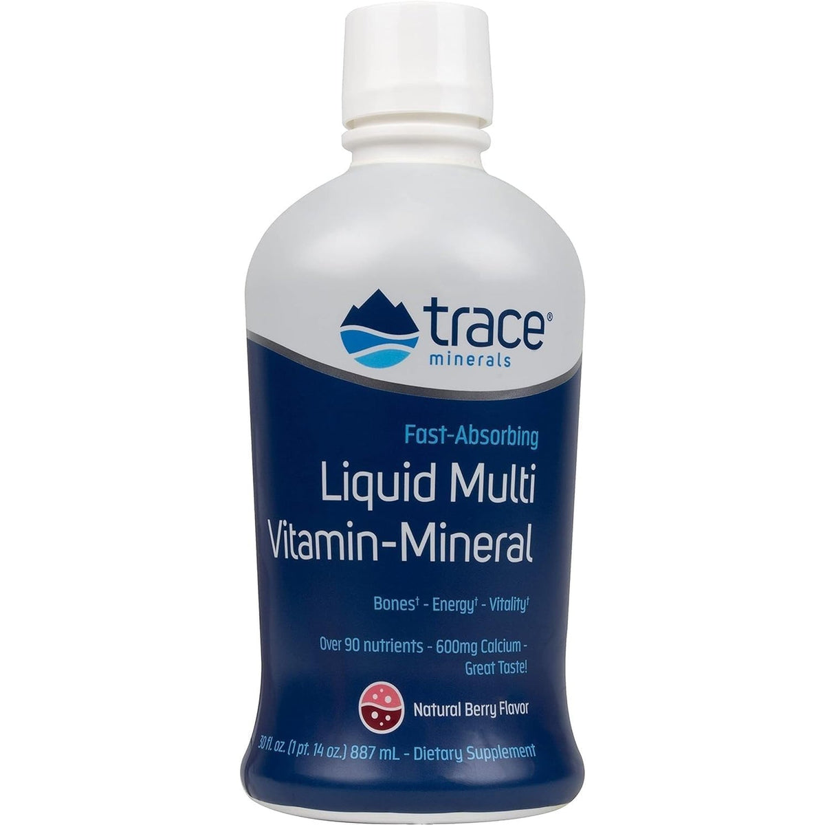 Trace Minerals | Liquid Multi Vitamin-Mineral | B Vitamins, Antioxidants, 72+ Ionic Trace Minerals | Daily Energy, Hair, Skin, Nails for Men and Women | Natural Berry | 30 Servings, 30 Fl Oz