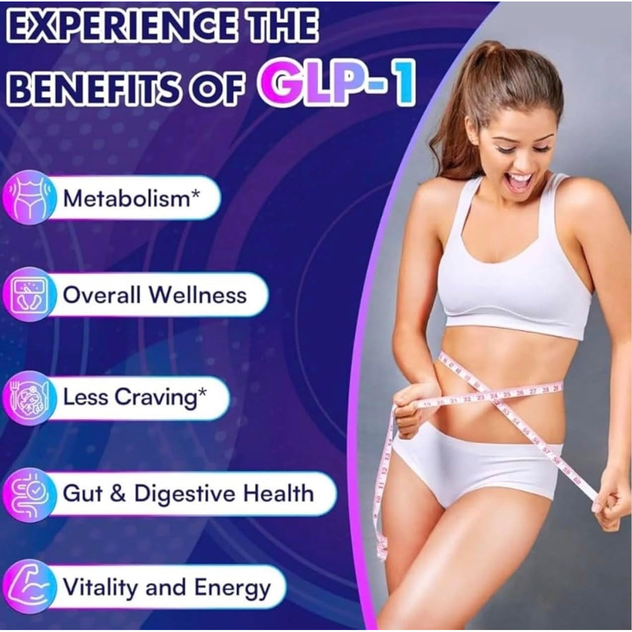 GLP-1 Weight Loss Supplement with Akkermansia - Reduce Hunger & Cravings, Support Fat Loss & Metabolism, Boost Natural GLP1 Production, Appetite Suppressant for Men & Women