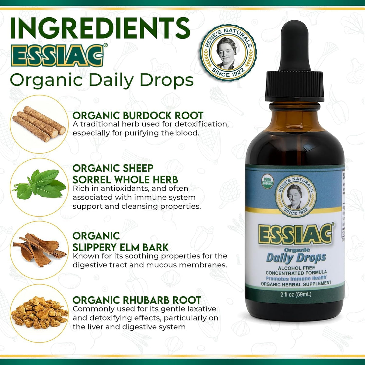 Essiac Original Tea USDA Organic Daily Drops for Enhanced Lymphatic Drainage and Immune Support | Alcohol Free Concentrated Formula | 2Oz (59Ml)