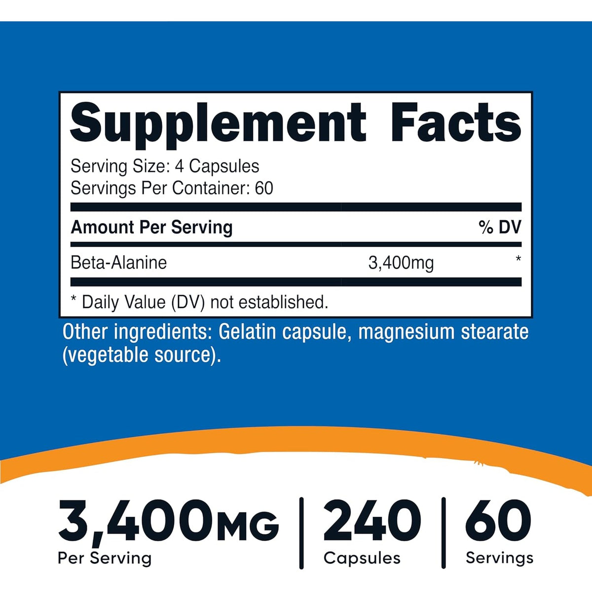 Nutricost Beta-Alanine Capsules 3400Mg, 240 Capsules (60 Serv) - Potent Beta Alanine, Gluten Free & Non-Gmo, 850Mg per Cap
