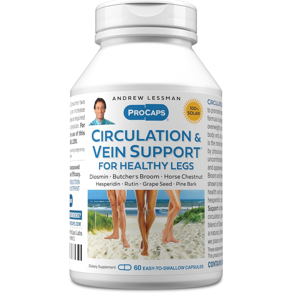 ANDREW LESSMAN Circulation, Vein Support for Healthy Legs 60 Capsules - High Bioactivity Diosmin, Butcher'S Broom, Visibly Reduces Swelling and Discomfort in Feet, Ankles, Calves, Legs