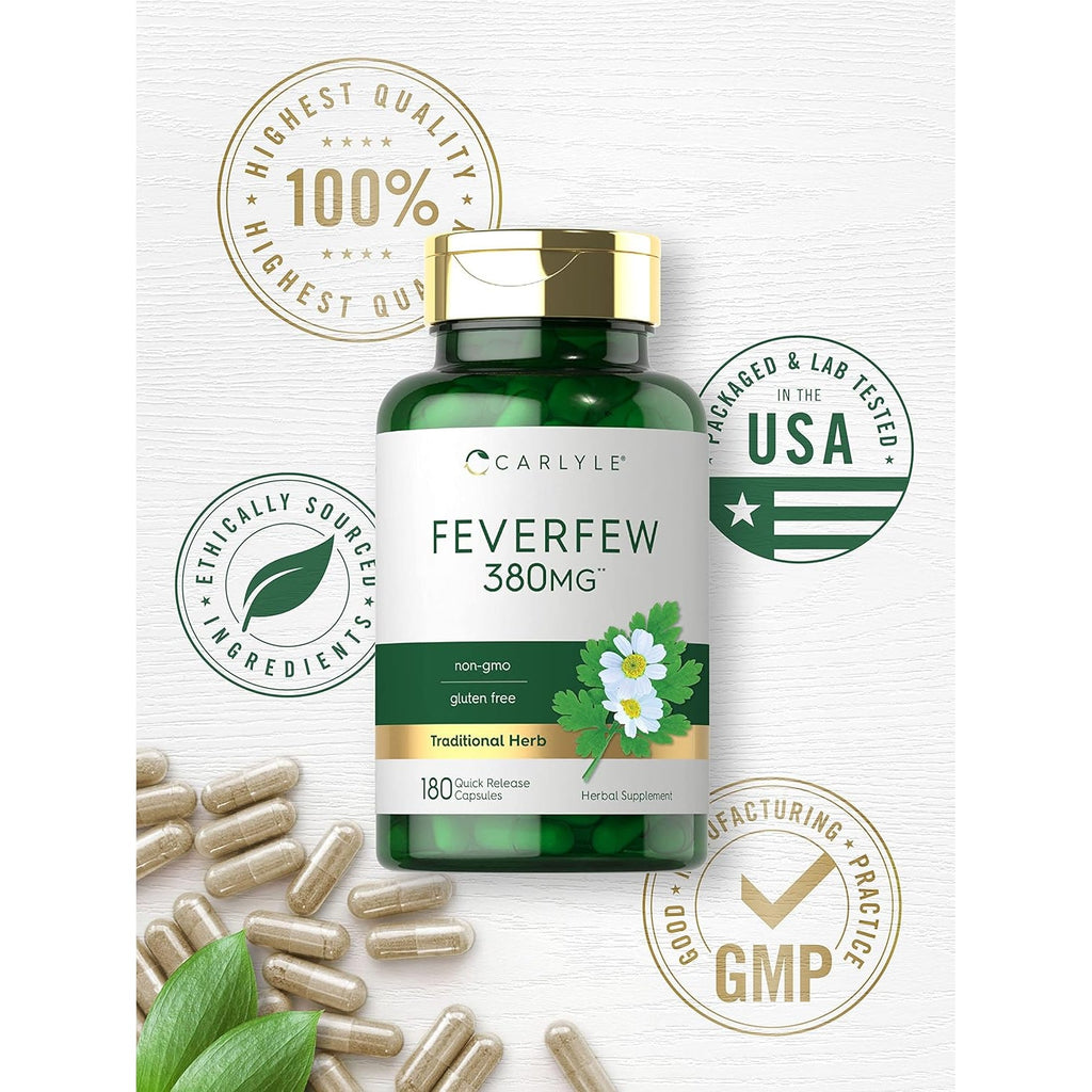 Carlyle Feverfew Capsules | 180 Count | Traditional Herb Extract | Non-Gmo, Gluten Free