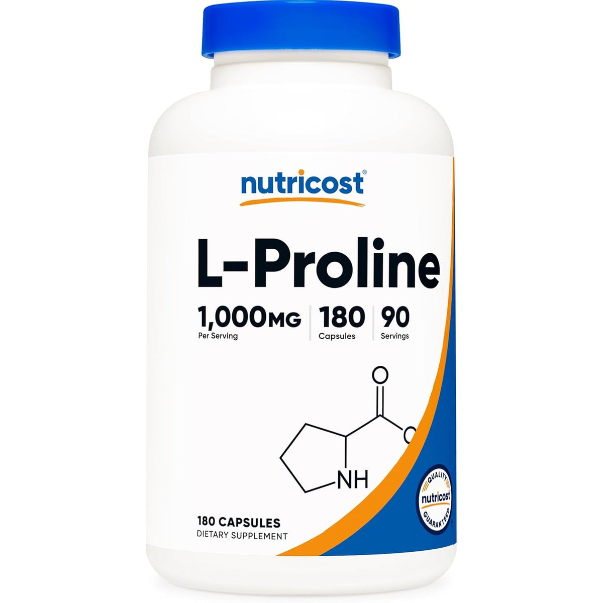 Nutricost L-Proline 1000Mg, 180 Capsules (90 Servings) - 500Mg per Cap, Non-Gmo, Gluten Free