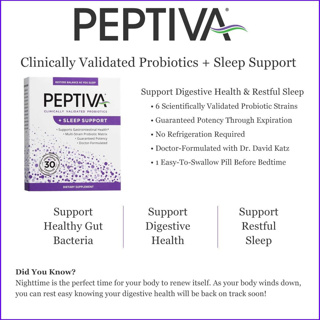 Peptiva 26 Billion CFU Probiotic and Sleep Support - Clinically Validated Multi-Strain Probiotic - Lactobacillus and Bifidobacterium, Melatonin - 30 Count