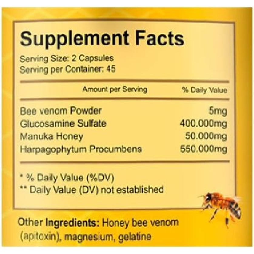 VITAMISAN Premium Natural Bee Venom with Glucosamine Sulfate Veneno Abeja 90 Capsulas Apitoxin Manuka Honey Dietary Supplement