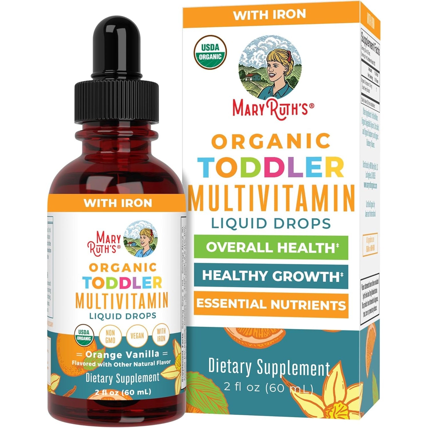 MARYRUTH'S Organics Multivitamin & Multimineral with Iron for Toddlers | USDA Organic | Sugar Free | Multivitamin Liquid Drops for Kids Ages 1-3 | Immune Support | Vegan | Non-Gmo | 2 Fl Oz