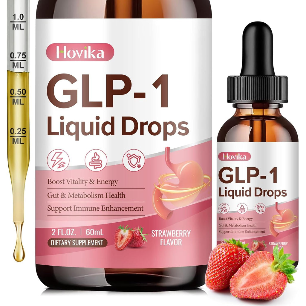 GLP-1 Supplement, GLP-1 Support Liquid Drops with Berberine, Chromium, Ceylon Cinnamon, Green Tea & Hops Flower Extract, GLP-1 Supplement for Gut & Metabolism Health, Vegan, Strawberry Flavor, 2 Fl Oz