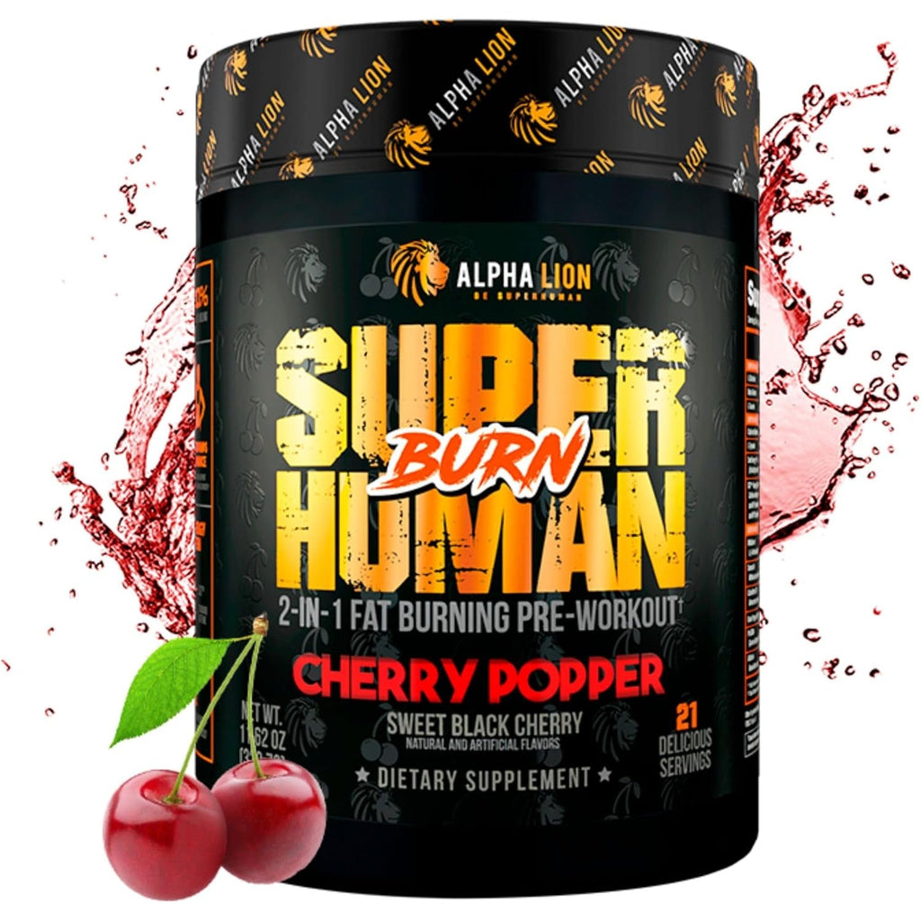 ALPHA LION Superhuman Burn – 2 in 1 Metabolism Booster Pre Workout and Thermogenic Fat Burner for Men – Appetite Suppressant and Weight Loss Supplement (21 Servings, Sweet Black Cherry Flavor)