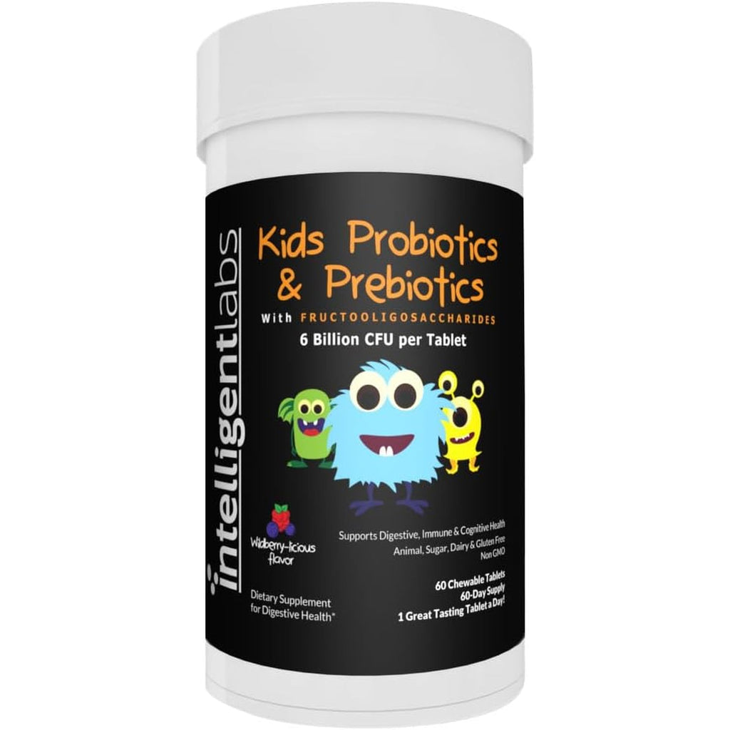 Intelligent Labs Kids/Children Probiotics 6 Billion CFU with Prebiotics, PHGG & FOS, Once-Daily Chewable, Great Taste, 10X Effectiveness, 60-Day Supply, Third-Party Verified