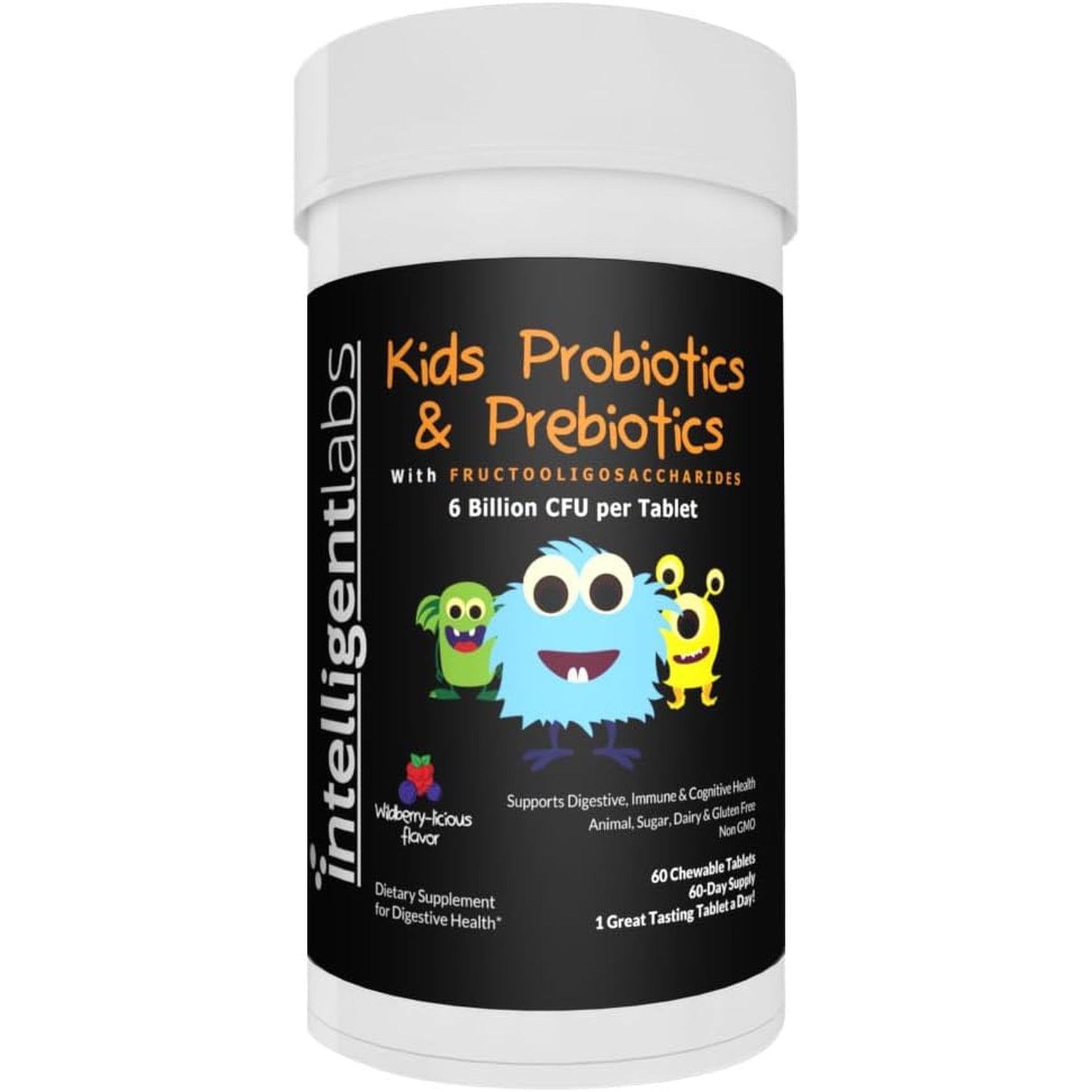 Intelligent Labs Kids/Children Probiotics 6 Billion CFU with Prebiotics, PHGG & FOS, Once-Daily Chewable, Great Taste, 10X Effectiveness, 60-Day Supply, Third-Party Verified