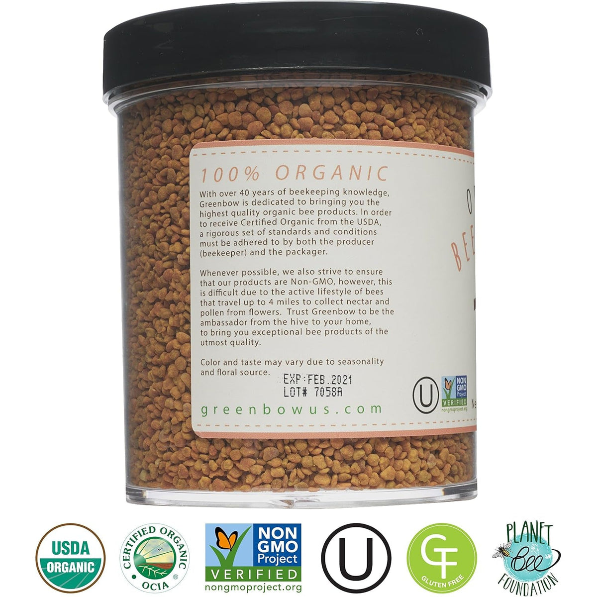 Greenbow Organic Bee Pollen - 100% USDA Certified Organic, Non-Gmo, Halal, Kosher, Certified GMP, Pure & Natural Bee Pollen - Superfood Packed with Proteins, Vitamins & Minerals - Gluten Free - 311G