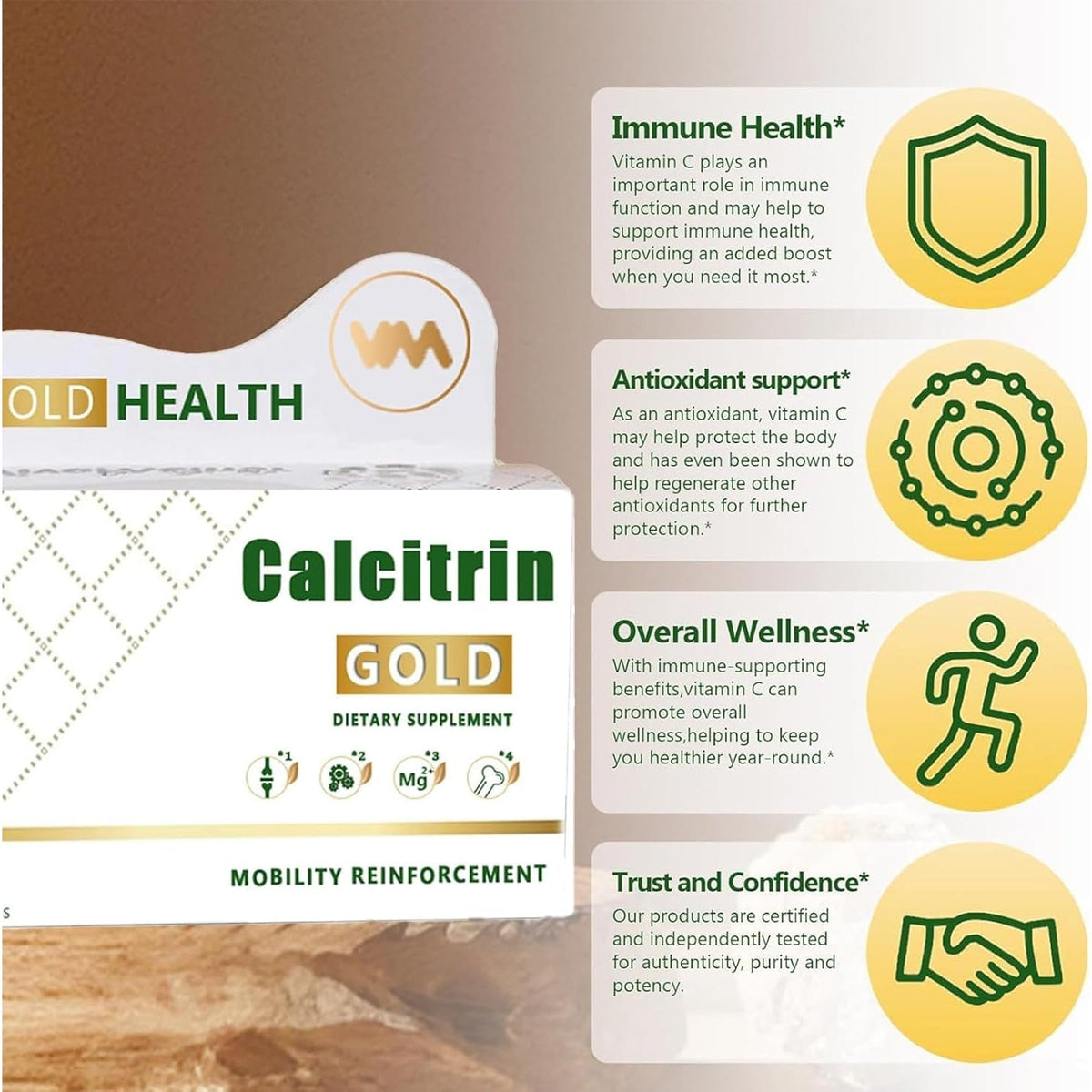 Calcitrin Gold Dietary Supplement - Mobility & Bone Strength Support, Joint Strength Supplement, Suitable for Men, Elderly and Women, 60 Tablets (1Pc)