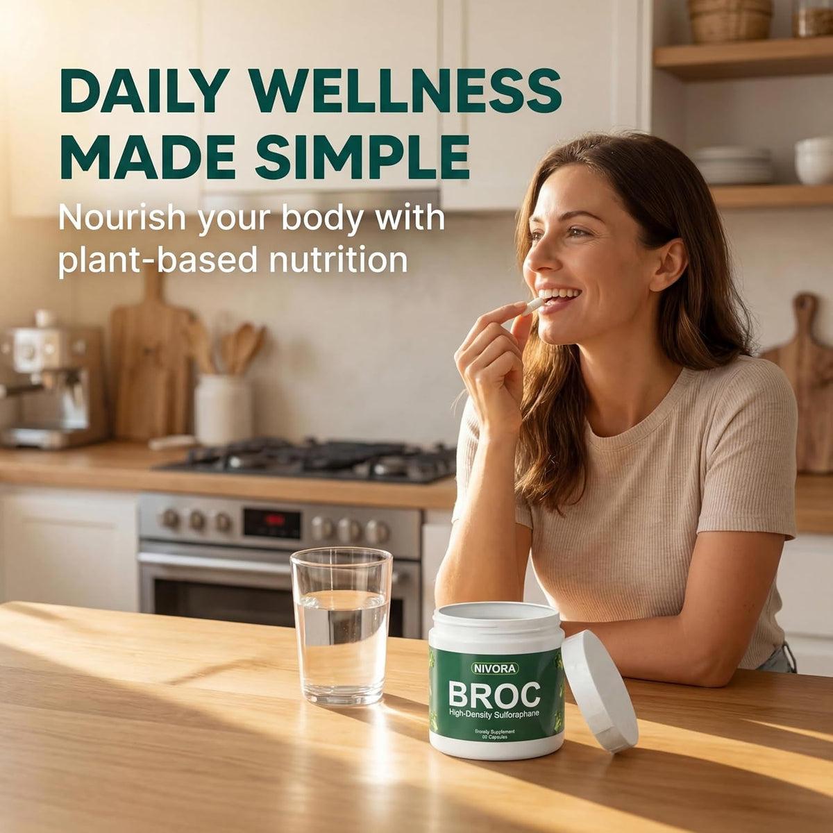 Nivora Broc High-Density Sulforaphane Supplement from Broccoli Sprouts – Immunity Support | Plant-Based Antioxidant Supplement | Supports Cellular Wellness & Overall Vitality