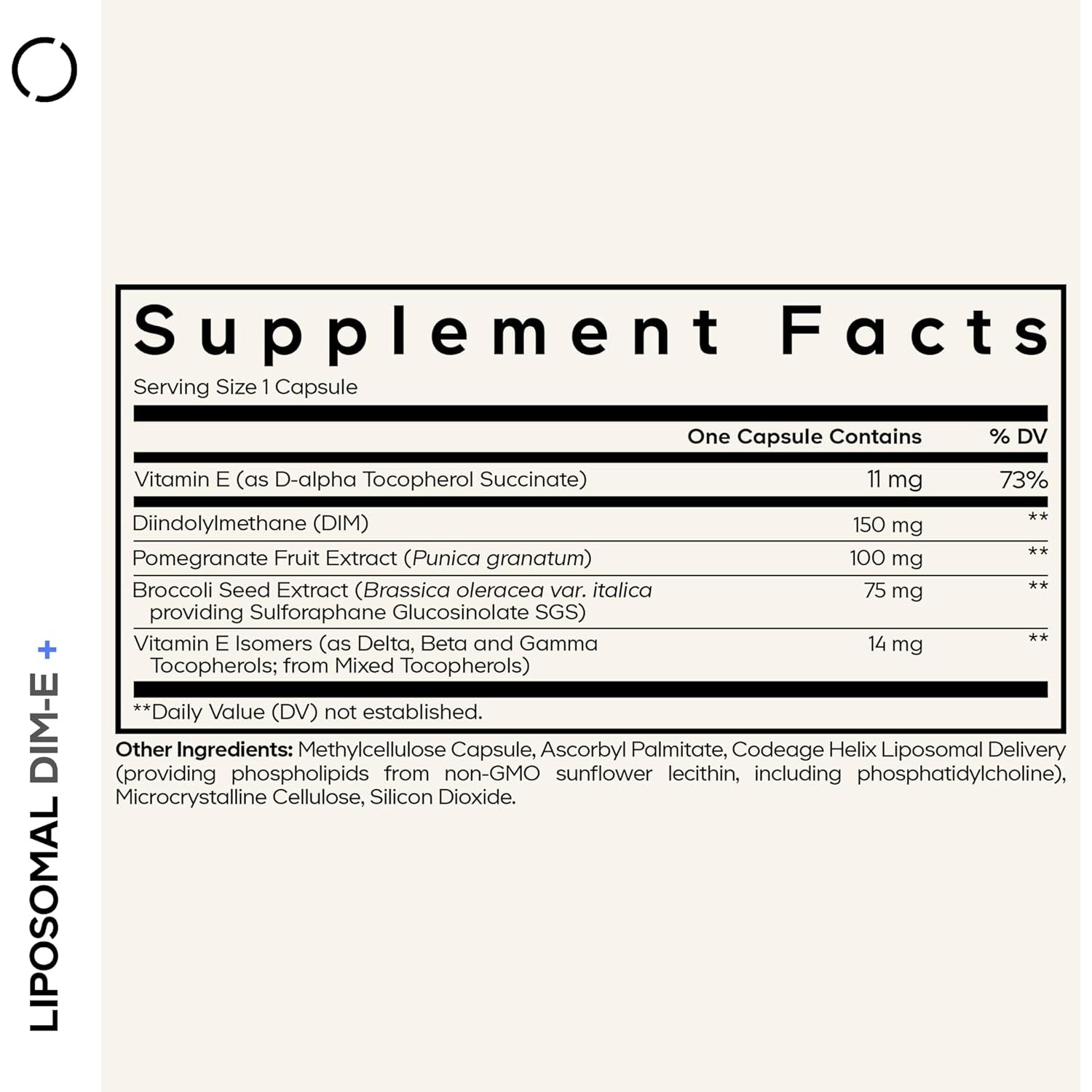 Codeage Liposomal DIM Supplement - 4 Months Supply of DIM Vitamins and SGS, Pomegranate, Broccoli, Vitamin E Isomers Tocopherols Alpha Beta Gamma Delta - Liposomal Formula - Gluten-Free - 120 Capsules