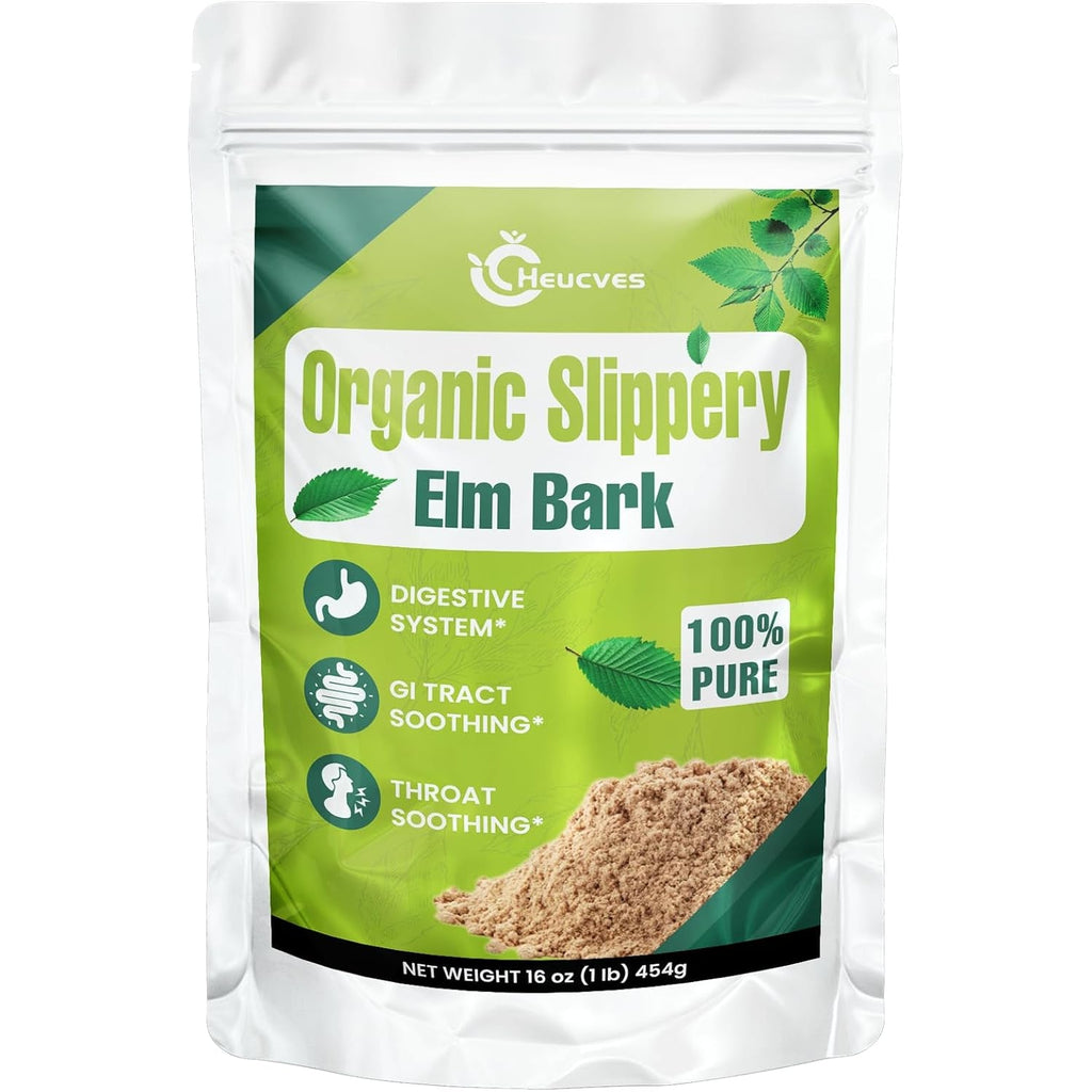 Slippery Elm, Slippery Elm Powder Organic, Elm Bark Made from Inner Bark - 1 Pound (349 Servings), Natural Herbs Helps Soothe the Throat and Coughing & Digestive, Diarrhea - 100% Pure & Vegan