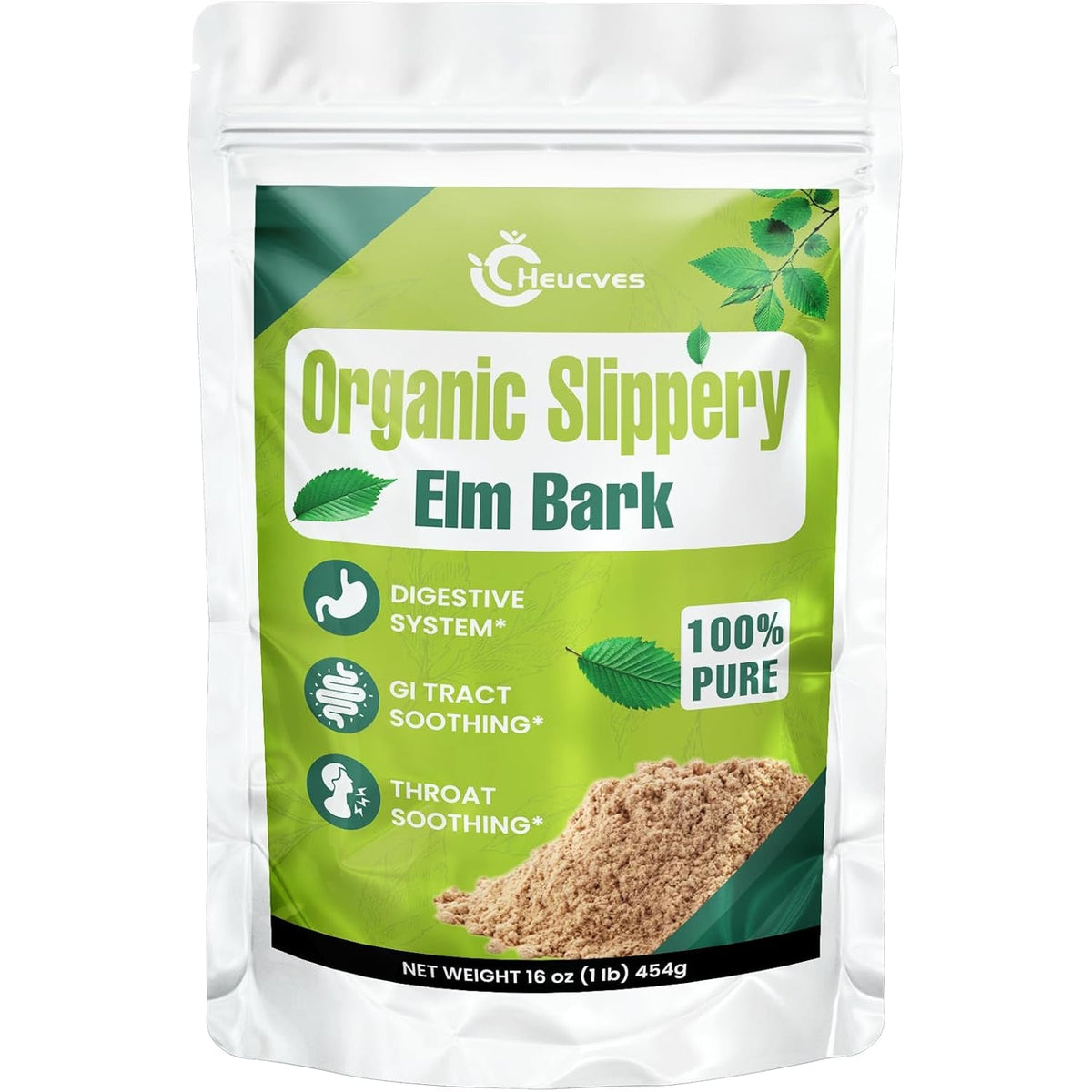 Slippery Elm, Slippery Elm Powder Organic, Elm Bark Made from Inner Bark - 1 Pound (349 Servings), Natural Herbs Helps Soothe the Throat and Coughing & Digestive, Diarrhea - 100% Pure & Vegan