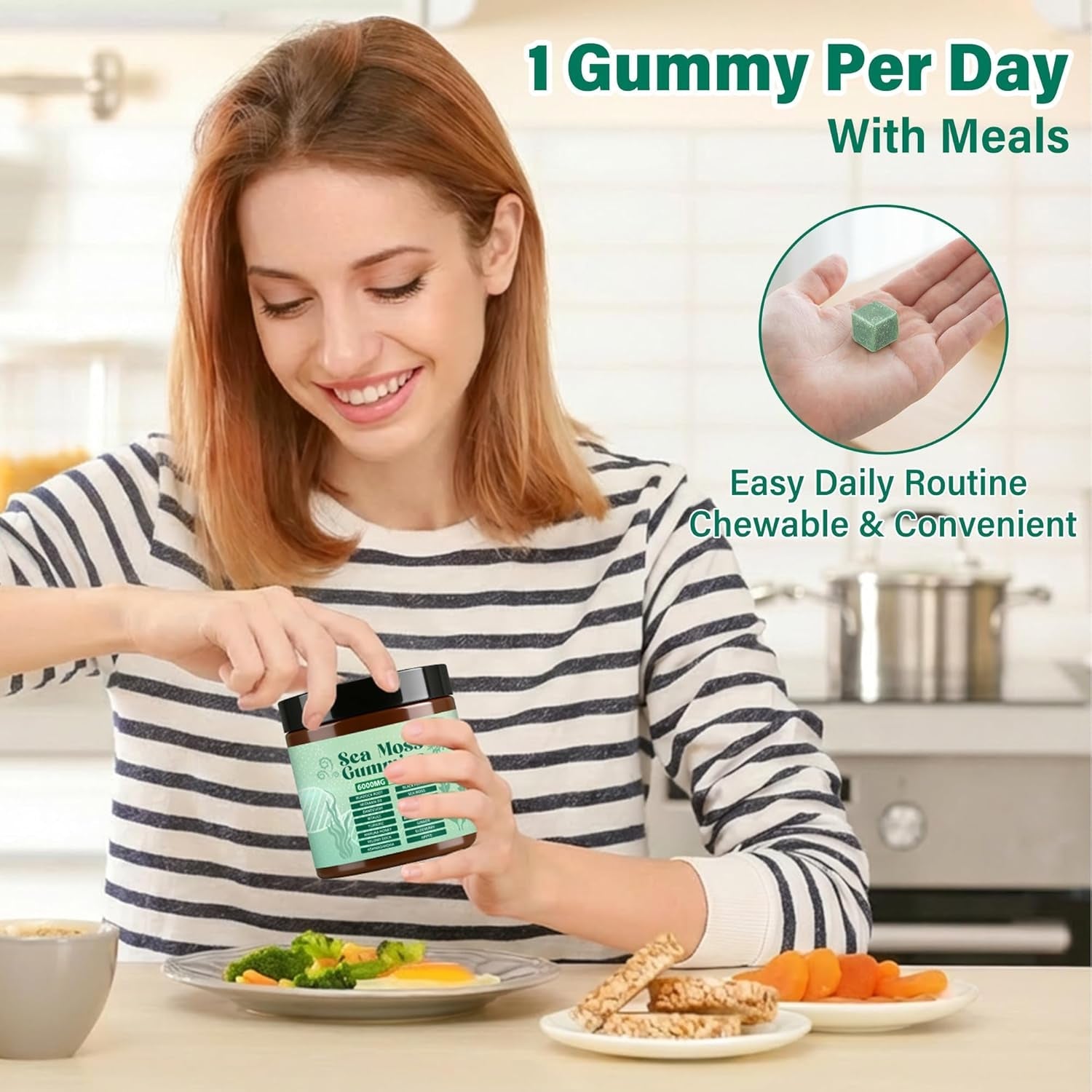 Sea Moss Gummies,16-In-1,Bladder Wrack Turmeric Vitamin C & D3 with Manuka Burdock,30 Gummies