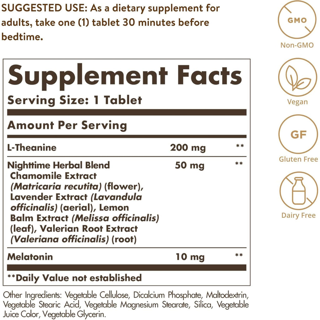 Solgar Triple Action Sleep, 90 Tri-Layer Tablets - Time-Release Melatonin & L-Theanine plus Herbal Blend - Helps You Relax - Non-Gmo, Gluten Free - 90 Servings