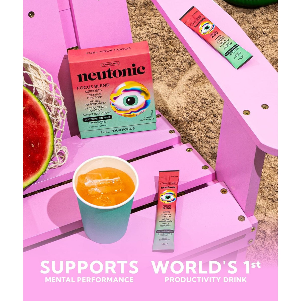 Neutonic Nootropic Focus Blend Powder | Watermelon Mint 16 Sticks | Caffeine Free, Zero Sugar | Support Memory, Mental Clarity, Cognitive Function | Boost Focus, Energy, Brain Health