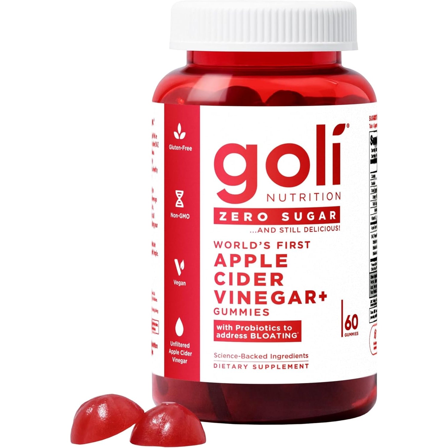 Goli Zero Sugar Apple Cider Vinegar Gummies - ACV with Vitamin B12 and Probiotics - No Sugar Alcohols - Vegan, Keto-Friendly, Gluten-Free