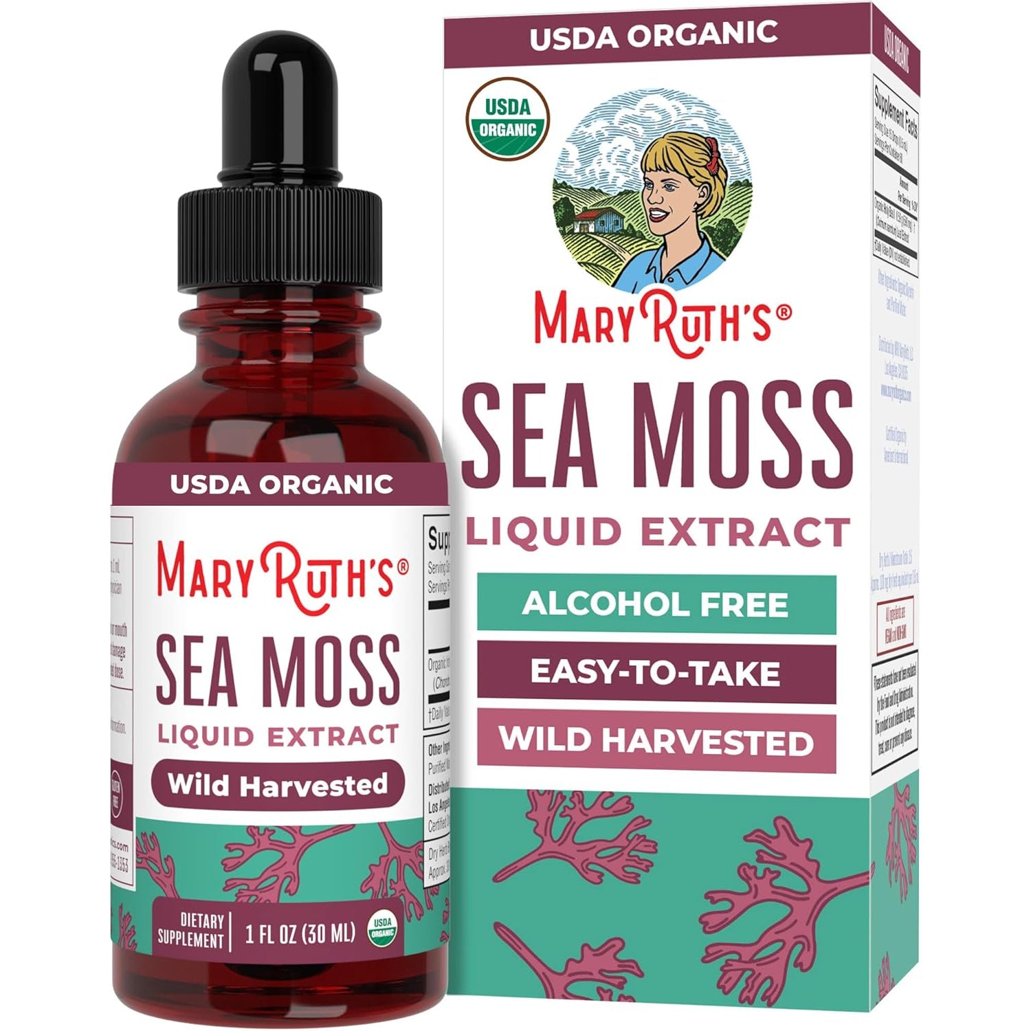MARYRUTH'S Organic Irish Sea Moss Liquid Drops | Chondrus Crispus | Wild Harvested | Organic Irish Moss Formulated for Adults & Kids Ages 14+ | Unflavored | Sugar Free | Vegan | Non-Gmo | 1 Fl Oz