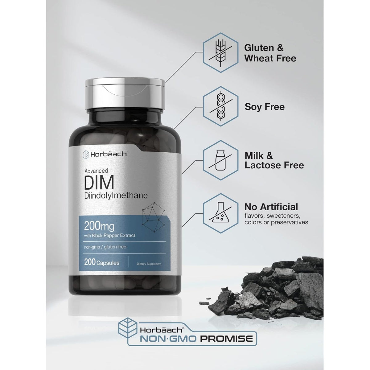 Horbäach DIM Supplement 200Mg | 200 Capsules | with Black Pepper Extract | Advanced Diindolylmethane for Women and Men | Non-Gmo, Gluten Free