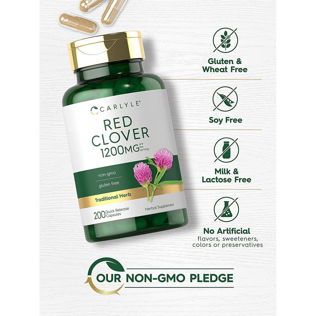 Carlyle Red Clover Capsules | 200 Count | Trifolium Pratense | Red Clover Blossom Extract Supplement | Non-Gmo, Gluten Free