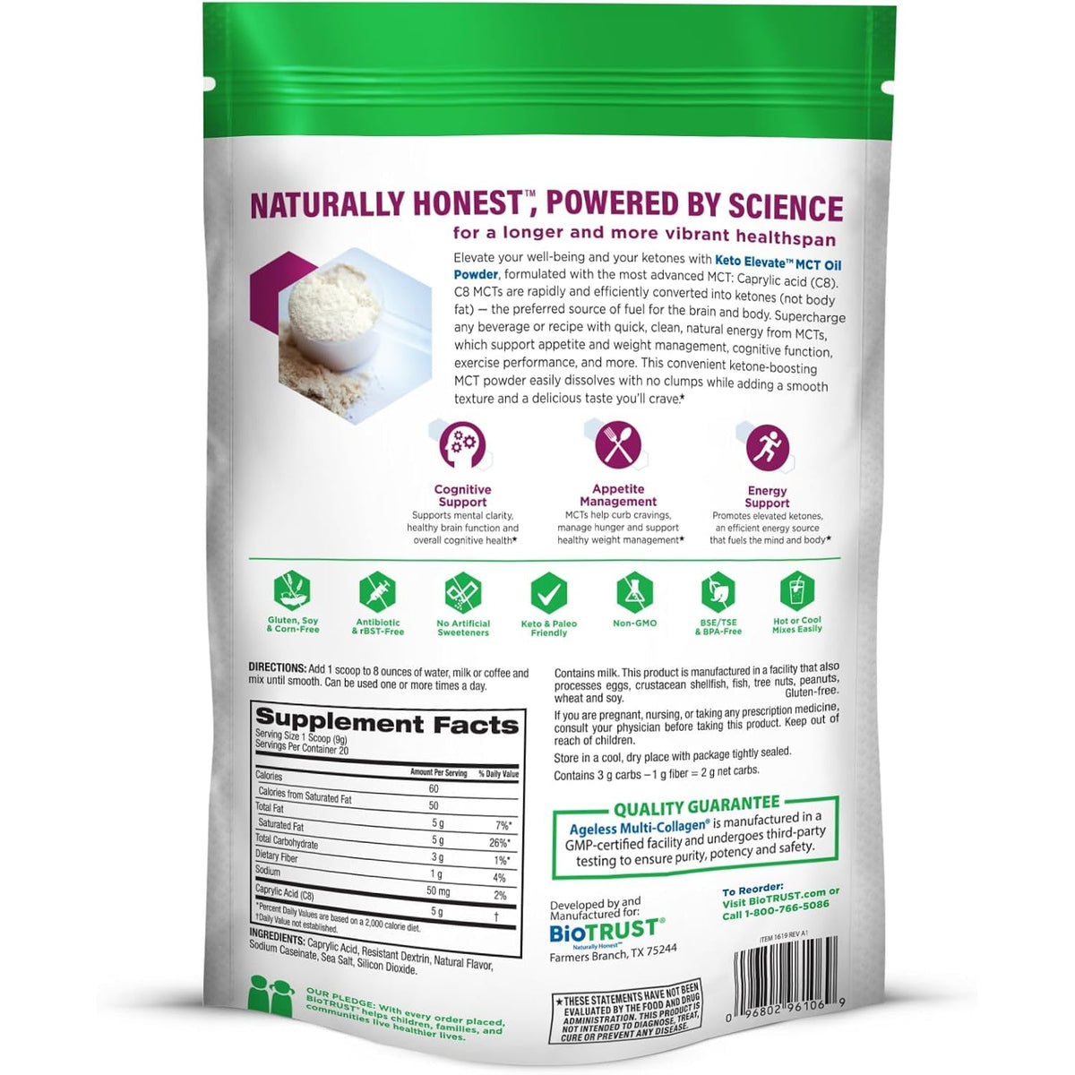 Biotrust Keto Elevate - C8 MCT Oil Powder - Ketogenic MCT Coffee Creamer, Keto Coffee Creamer - Clean Energy, Mental Focus & Clarity - 100% Caprylic Acid MCT Powder, Non-Gmo (Unflavored, 40 Servings)
