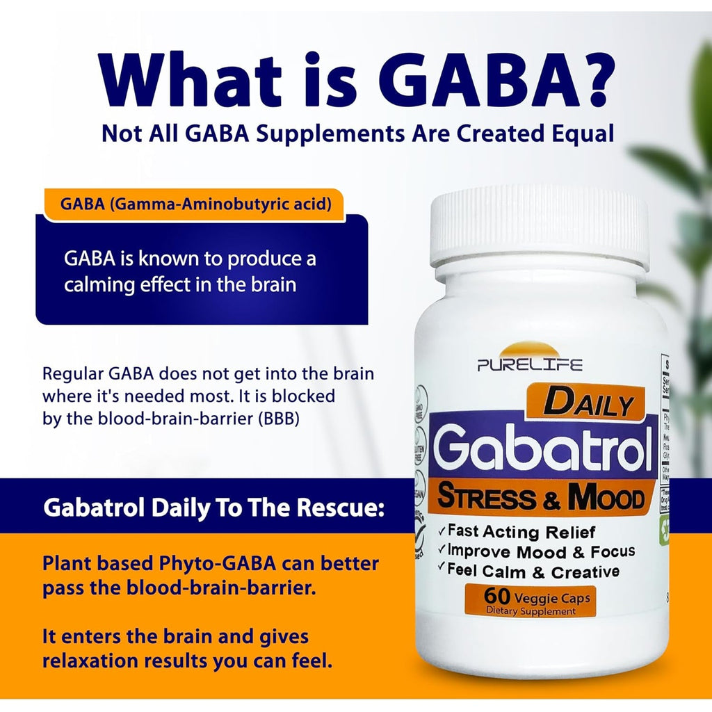 Gabatrol Daily – Plant Based GABA Supplement. Vegetarian and Vegan Friendly (60 Veggie Caps)