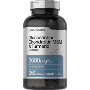 Horbäach Glucosamine Chondroitin MSM | 360 Caplets | Advanced Formula with Turmeric | Non-Gmo, Gluten Free