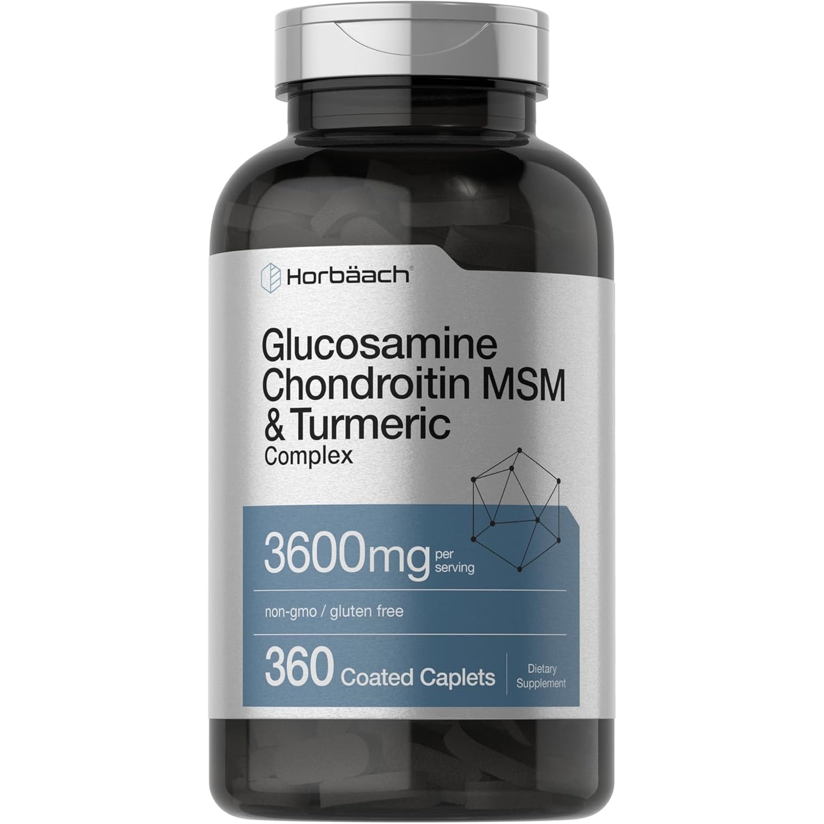 Horbäach Glucosamine Chondroitin MSM | 360 Caplets | Advanced Formula with Turmeric | Non-Gmo, Gluten Free
