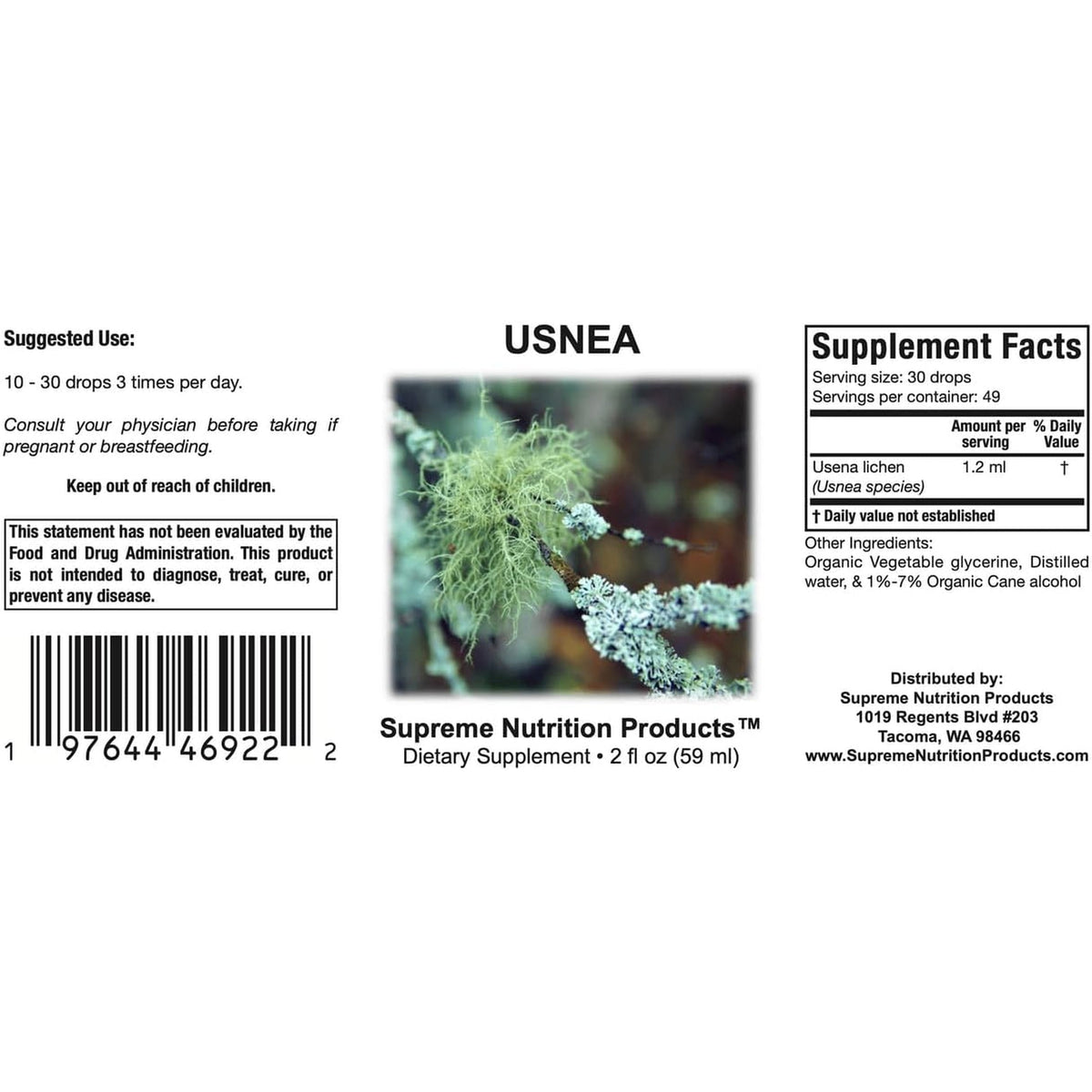 Supreme Nutrition Usnea Tincture, 2 Fl Oz | 59 Servings