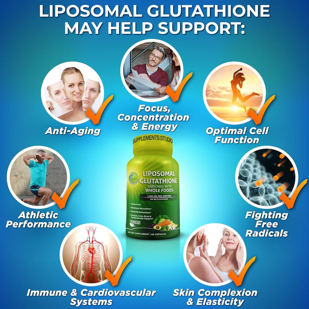 Liposomal Glutathione 500Mg - Active Form L Glutathione (Reduced) for Maximum Absorption - Made with Organic Whole Foods - Master Antioxidant & Detoxifier - Immune & Cardiovascular Support - 60 Count
