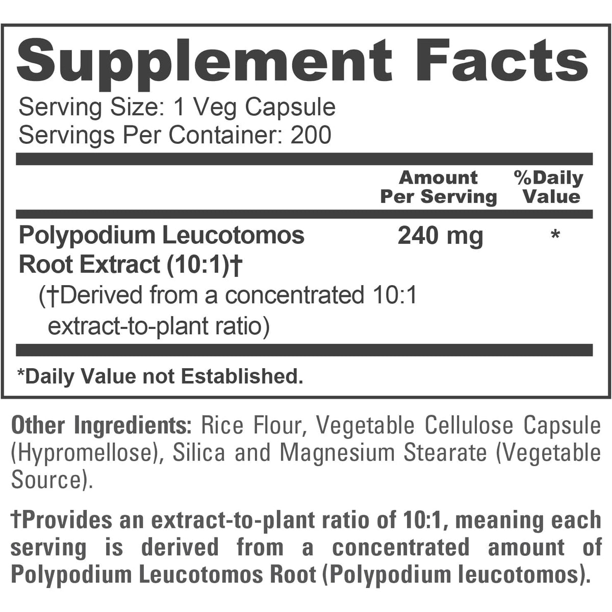 Nusapure Polypodium Leucotomos Capsules, 240 Mg, 200 Veg Capsules (Non-Gmo, Vegan)
