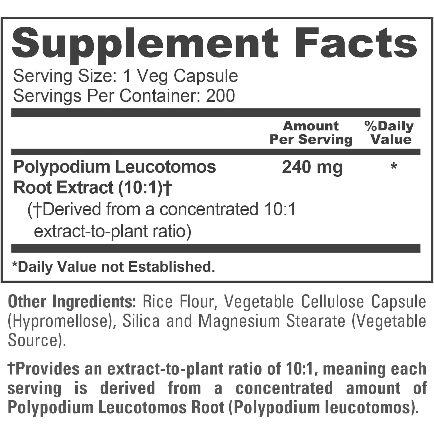 Nusapure Polypodium Leucotomos Capsules, 240 Mg, 200 Veg Capsules (Non-Gmo, Vegan)