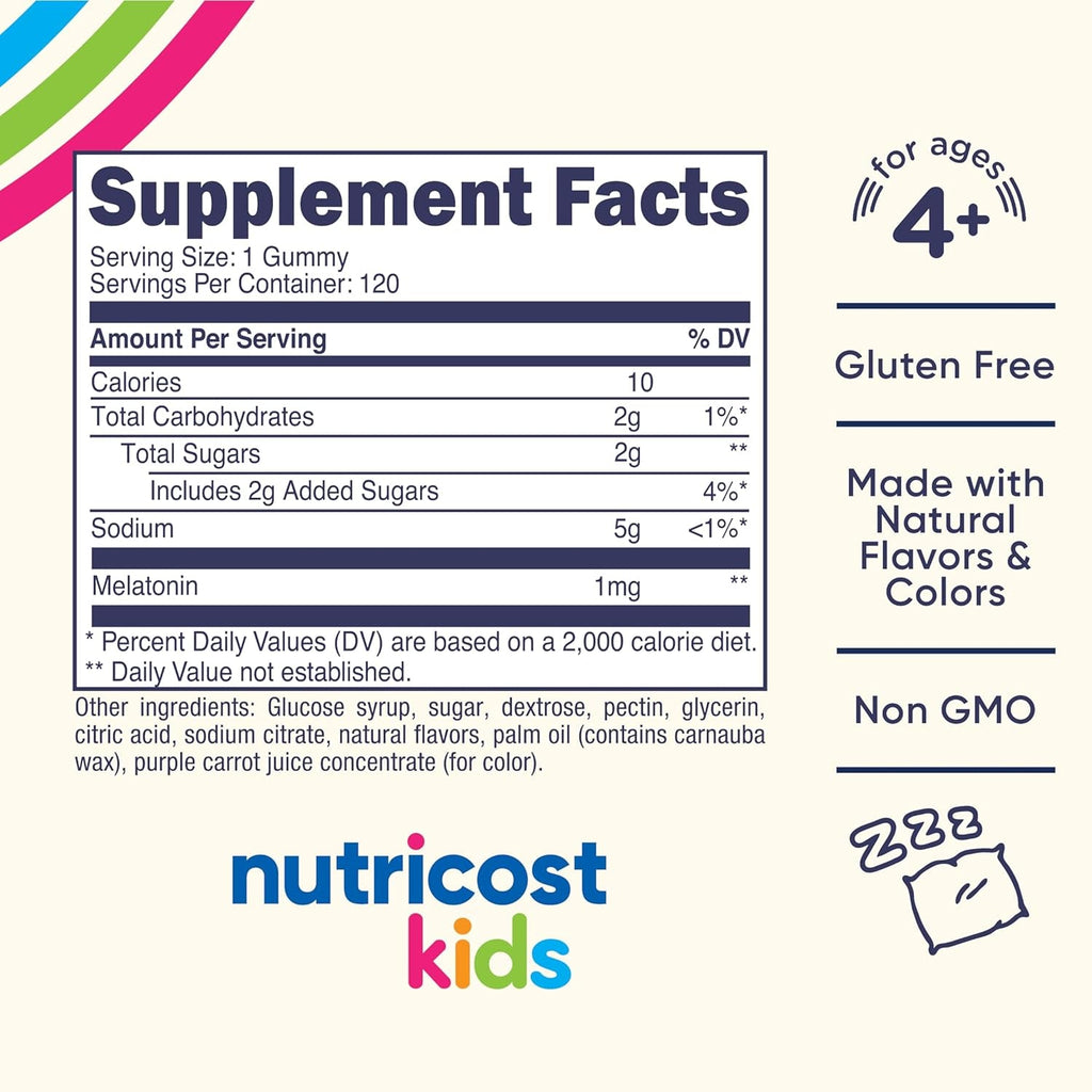 Nutricost Kids Melatonin Gummies 1Mg, 120 Gummies, Strawberry Flavored
