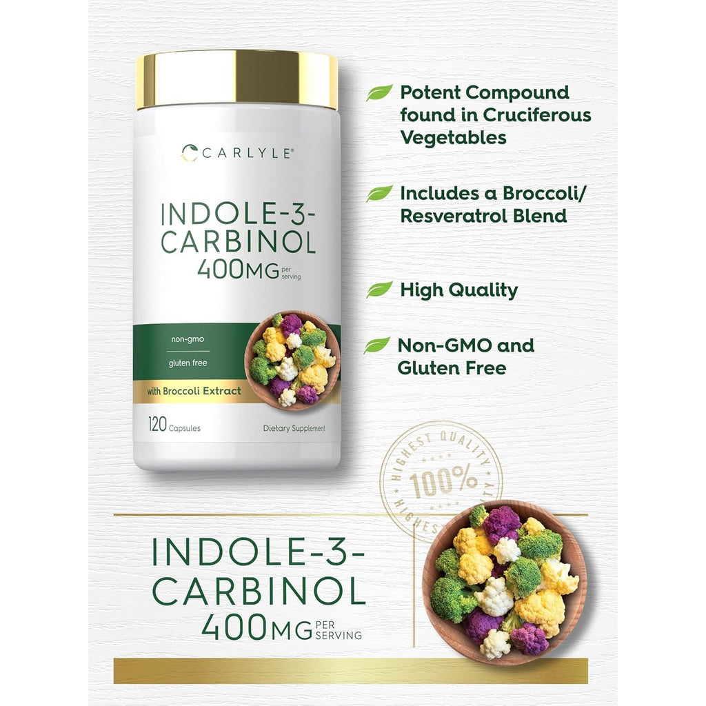 Carlyle Indole-3-Carbinol 400 Mg Supplement | 120 Capsules | I3C with Broccoli Resveratrol Blend | Vegetarian, Non-Gmo & Gluten Free